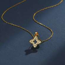 1pc 925 Sterling Silver Elegant Luxury Four Pointed Star Pendant Necklace, Sparkling Diamond Accents Showcase Luxurious Charm, Suitable For Women To Wear At Banquets, Holiday Gatherings - Yellow Gold - View 6