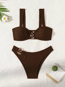 2pcs Elaborate Shaped Intimate Accessories, Sexy High-Cut Silhouette, Skin-Colored, For Spring And Summer - Dark Brown - View 4