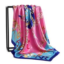 1pc 90*90cm Sun Protection Headscarf, Outdoor Classic Windproof Scarf Shawl, Unisex Versatile Air-Conditioned Room Neckerchief, Thin Seasonal Cashew Printed Silk Scarf, Colorful Blue Green Square Bandanna - A - View 28
