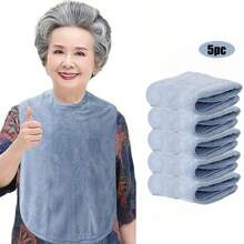 5pcs/Pack Grey & Blue Double-Sided Fleece Adult Bibs, Warm Reusable Bibs For Elderly, Disabled People, Meal Time Crumb Catcher, Clothing Protector, Suitable For Adults With Special Needs