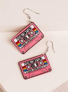 1 对复古磁带亚克力双面吊坠耳环，简约风格时尚耳环适合音乐爱好者和复古配饰，经典风格女士珠宝 - 磁帶 - 查看 8