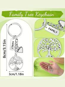 30pcs/15pcs Tree Of Life Keychain Set, Contains 5pcs Thank You Tree With Heart Pendant Keychain, 5pcs Thank You Cards And 5pcs Organza Bags, Family Party Gift, Silver Keychain Engraved With A Tree, Symbolizing The Strength And Uniqueness Of Growth, Suitable For Family Reunion Souvenirs, Bridal Showers, Birthday Parties, Wedding Party Teams, Bag Accessories, Car Keychains - Multicolor - View 4