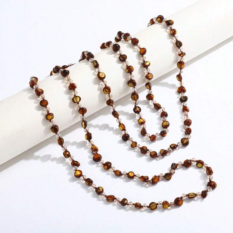 Bohemian Style Beach Necklace, Colorful Seashell Beaded Long Necklace For Women - Coffee Brown - View 1