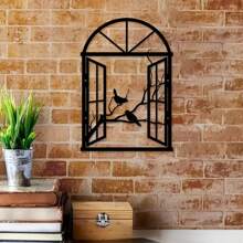 1pc Art Deco Metal Window Birds Sculpture, Iron Wall Art For Living Room, Patio, Balcony - Indoor/Outdoor Garden Fence Decorative Mural, Outdoor Decor