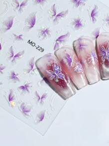 5pcs/Set One Bag Rnadom Color Gradient Color Butterfly Design French Nail Art Stickers Decal Self-Adhesive Ail Tips Guides For Diy Decoration Stencil Tools - Multicolor - View 4