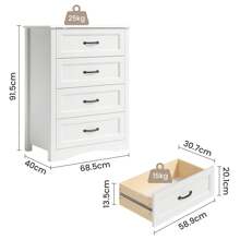 Commode à 4 tiroirs, blanche, chambre à coucher Commode à 4 tiroirs spacieux pour couloir, bureau, chambre à coucher, salon