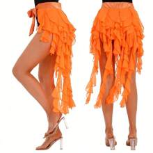 1pc Women's Belly Dance Hip Scarf Skirt With Tassel Hem And Waist Tie, Wavy Hem - Multicolor - View 24