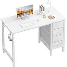 Small White Desk With Fabric Drawers, 40 Inch Kids Girls Teen Cute Study Desk For Bedroom Work, Reversible Computer Writing Table Desks With Drawer For Small Spaces Home Office - Warm White - View 8