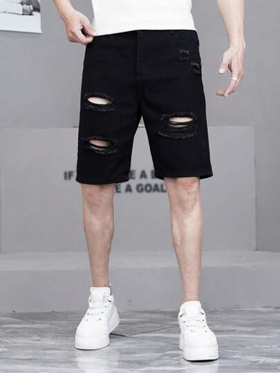 Fashionable Straight Fit Mid-Length Denim Shorts For Teen Boys
