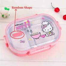 Sanrio 1 pezzo Scatola bento Hello Kitty Sanrio con cucchiaio - Simpatica scatola porta cibo rosa con 2 scomparti, portatile, adatta per campeggio, ufficio e viaggio, lavaggio a mano, design quadrato, tema cartone animato, adatta per varie festività. Può essere usata a casa per il ritorno a scuola, scatola per la frutta, scatola del pranzo, scatola bento. Regalo perfetto
