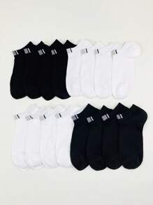 1 Pair/8 Pairs Men's Plaid Black & White Ankle Socks, Basic Style For Spring & Summer - Black and White - View 2
