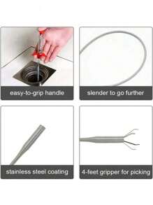 1pc Stainless Steel Sewer Dredging Tool, Modern Drain Cleaner For Home Bathroom Decor Summer - Dredge - View 2