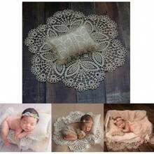 Newborn Baby Photography Props Crochet Baby Wrap Mat With Lace And Posing Pillow Sets Baby Photoshoot Accessories Baby Shower Easter Gift Things For Girls/Boys