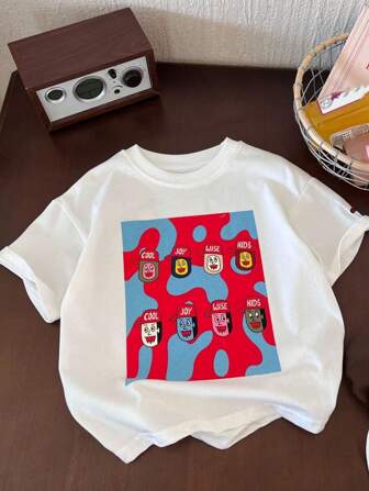 New Style Boys' Casual Printed Crew Neck T-Shirt, Summer