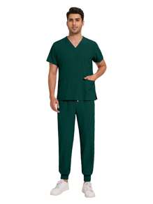 Operating Room Scrubs Uniforms Hospital Doctor Working Clothes Dental Clinic Nurse Surgery Suit Pet Grooming Veterinary Workwear - Dark Green - View 2