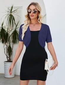 GoyRrbay Womens Short Sleeve Shrug Cardigan Bolero Lightweight Open Front Knit Sweater Cardigans Shrug For Dress - Xanh đậm - Xem 3
