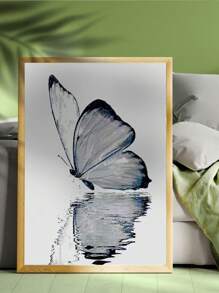 1 件动物蝴蝶墙艺术海报，帆布印刷海报，灰色油画帆布墙饰，大型蝴蝶墙艺术，极简主义壁画，客厅卧室浴室家居装饰，精美礼物，无框 - 淺灰色 - 查看 3