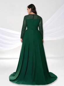 YISIKADO Vestido longo feminino plus size com strass, decote em V profundo, bainha dividida, formal, para festa, banquete, baile, casamento, convidado, jantar - Verde escuro - Ver 3