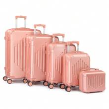5 Piece Suitcase Set With Corner Protectors, 12/16/20/24/28 Inch Durable Hard Shell 360 Degree Spinner Wheels Large Capacity Multifunctional Lightweight Travel Suitcase - Rose Gold - View 2