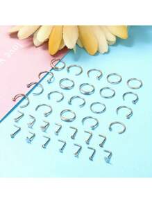 IRONBOX 34 件 20G 316L 不锈钢鼻环 L 形鼻环耳钉穿孔珠宝环耳屏软骨耳轮环唇隔穿孔