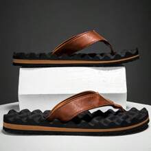 Men's Summer Flip Flops, Casual Thong Sandals With Wave Massage Sole, Non-Slip Beach Slippers, Fashionable Flat Casual Men's Sandals, Versatile