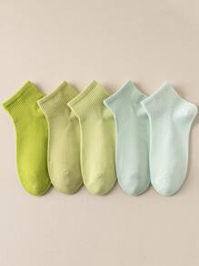 1/5 Pairs Solid Color Yellow & Green Comfortable Moisture-Wicking Short Socks For Women, Suitable For Home, School, Sports, Running In Spring/Summer, Easter - Multicolor - View 6