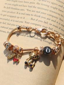 1 件黑色 8 球豹饰手链、1 件仙人掌饰手链、1 件皇冠心形 DIY 手链、1 件复古龙可调节手链、生日纪念礼物手链 - 黑色 - 查看 6