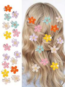 10/15/20 件多色编织网雏菊花发夹，可爱女孩发饰，甜美发型装饰 - 彩色 - 查看 2