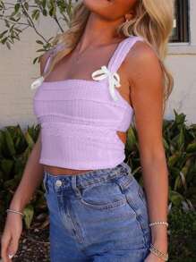 Women's Summer Butterfly Decor Side Cutout Camisole - Purple - View 1