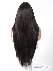 自然逼真、耐热、合成长直粉色假发，适合日常佩戴 - 黑棕色 - 查看 7