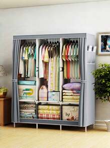 1 Stück tragbare Kleiderorganizer, multifunktional, modischer Kleiderschrank, staubdicht, freistehende Anzeige, bodenständiges Aufbewahrungsregal mit Vorhang, Schlafzimmer & Wohnzimmer Aufbewahrungsschrank, Ferien & Weihnachtsgeschenk, Kindergeschenk