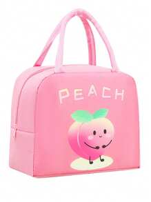 1pc Cartoon Fruit Print Insulated Lunch Bag, Large Capacity Student Bento Box Pouch, Waterproof Zipper Closure - Multicolor - View 14