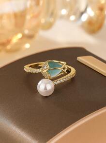 1pc Open Tulip Design Zirconia Inlaid Ring, Elegant High-End Style Suitable For Daily Wear, Great Gift For Mothers On Holidays