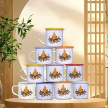 1 件 350ml 野营搪瓷杯带火炬图案，咖啡杯带彩色边缘，牛奶饮料杯，酒杯，适合室内和室外露营野餐