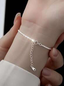 1pc Fashionable Adjustable Pure Silver Glitter Bracelet, Suitable For Women's Daily Wear | Jewelry Gift, Valentine's Day, Mother's Day Gift, Holiday Gift
