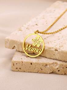 1 件时尚字母妈妈心形项链几何妈妈吊坠项链 18K 镀金母亲节珠宝日常生日礼物送给妈妈 - 多色 - 查看 5