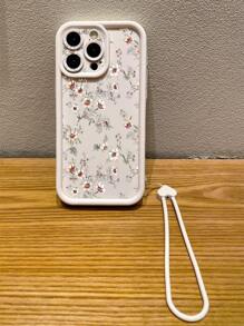 Flower Phone Case Flower Phone Case 1pc Classic Ditsy Floral Pattern Phone Case With Heart Lanyard, Perforated Design To Protect Camera, Shock-Absorbing, Compatible With IPhone 11 Pro Max, 12 Pro Max, 13 Pro Max, 14 Pro Max, 15 Pro Max, IPhone 16 Plus, IPhone 16 Pro Max, Galaxy A55, Galaxy A15, Galaxy S24 Ultra, Redmi, OPPO, Realme, VIVO, Infinix, Honor, MOTO, One Plus Waterproof Anti-Fall Scratch Resistant - White - View 3