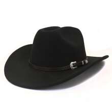 Sombrero de vaquera de poliéster para mujer, sombrero fedora negro de copa blanda estilo western, para eventos al aire libre (talla única)