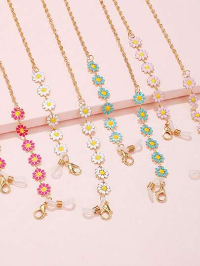 1 件多功能口罩挂绳眼镜链，轻质彩色雏菊花图案口罩带，口罩固定链