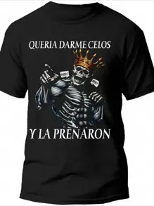 Playera Negra Hombre Calacas Chidas Queria Darme Celos Y La Preñaron Casual 100% Algodón - Negro - Ver 1