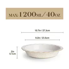 MALACASA Ceramic Baking Tray Set, Round Pie Dish With Bas-Relief,  White With Honeycombed Design, Baking Dish, Pie Pans, 1200ml - White - View 3