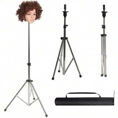 Wig Stand Mannequin Head Stand Adjustable Wig Head Tripod Stand 31.5-51Inch 80-130cm For Hairdressing Adjustable Hair Doll Styling Training Canvas Head With Carry Bad