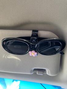 1pc Cute Floral Car Visor Clip, Multi-Functional Sunglasses Holder, Sun Visor Organizer, Card Clamp
