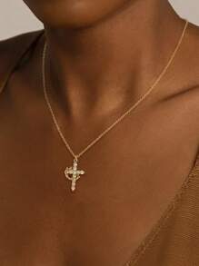 CCO 1pc Cross Pendant Crown Decor Chain Necklace, Holiday Gift