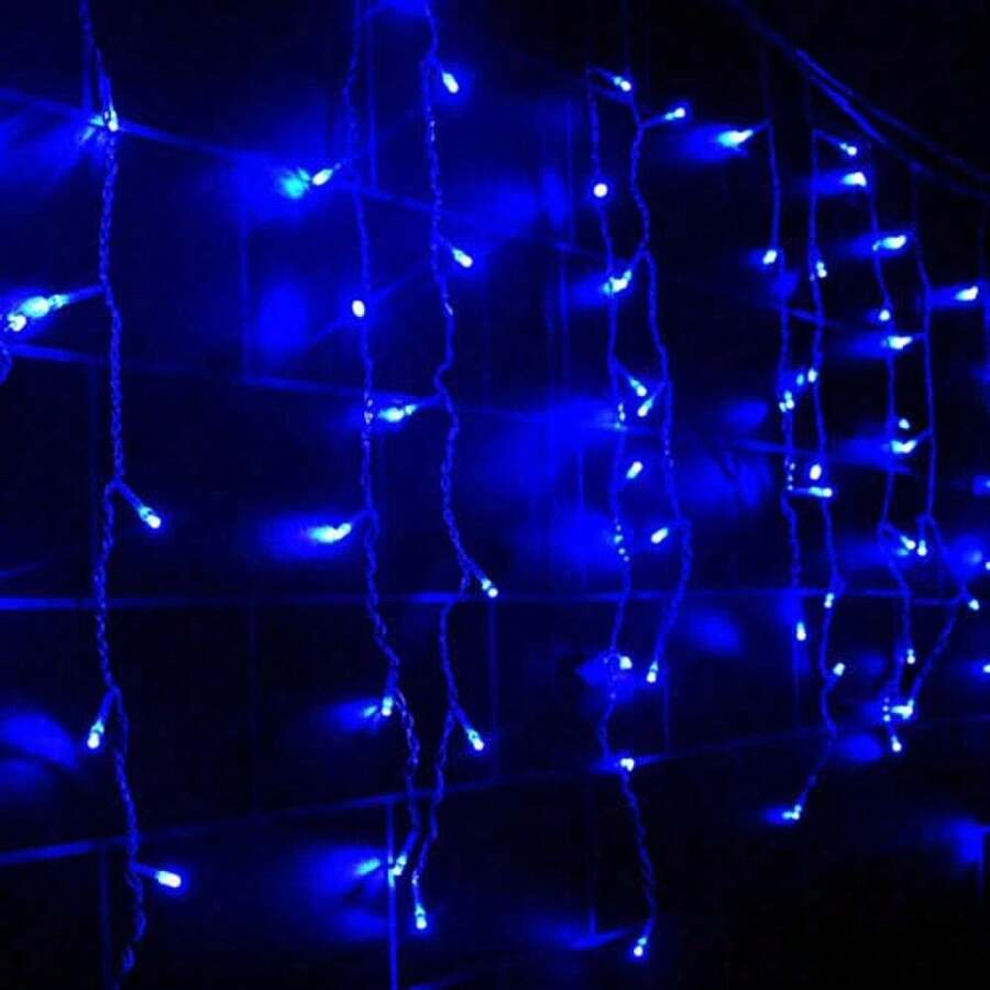 216 LED Window Fairy Curtain String Lights, 8 Modes Fairy Lights For Bedroom Wedding Party Home Garden Outdoor Indoor Wall Decorations - Màu xanh lam - Xem 1