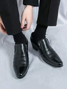 Men's Business Formal Pointed Toe High Heel Elevator Leather Shoes - Black - View 3