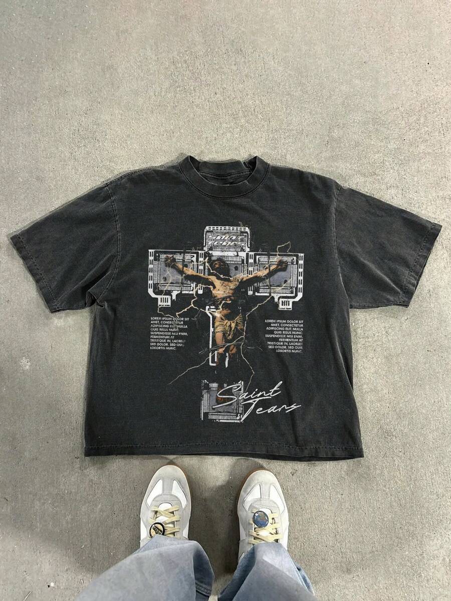 Vintage verwaschenes Säure-gewaschenes T-Shirt, Frühling/Sommer