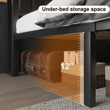 Bed Frame With Storage Headboard And LED Sensor Lights, Upholstered Headboard With Charging Station, Metal Platform Bed With Drawers, Noise-Free, Non-Slip, Black - Xem 9