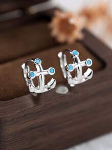 A Set Of Unique Appealing Blue Turquoise Anchor Shaped Hoop Earrings For Women, Fashion Party Birthday Gift