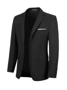 Men's Plus Size Solid Color Elegant Slim Fit Single-Breasted Blazer, Wedding Party Ball Business Formal Suit Set, Black - Black - View 4